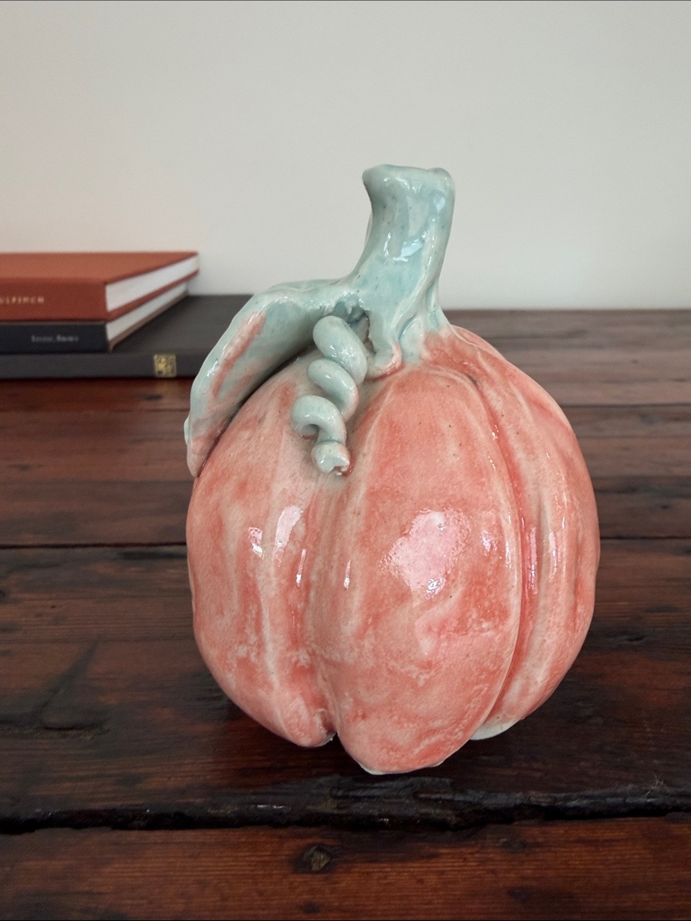 Small Handmade Pottery Pumpkin Decorative Sculpture.